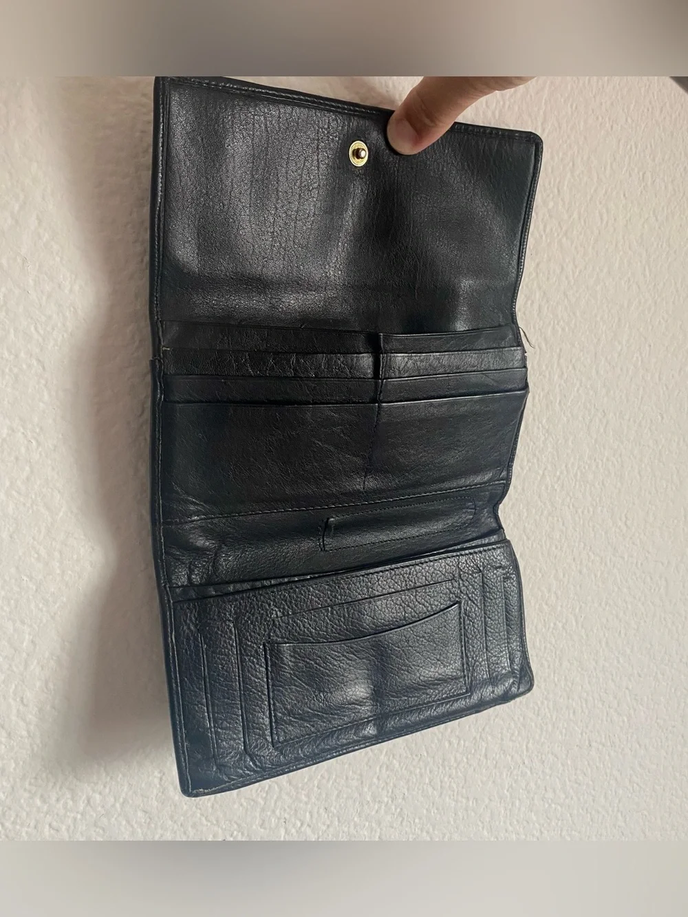 Black Leather Wallet with Feather & Bear Artwork